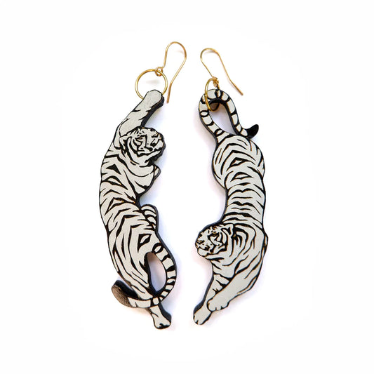 ROSITA BONITA - Exotica Leaping Tiger Earrings - white