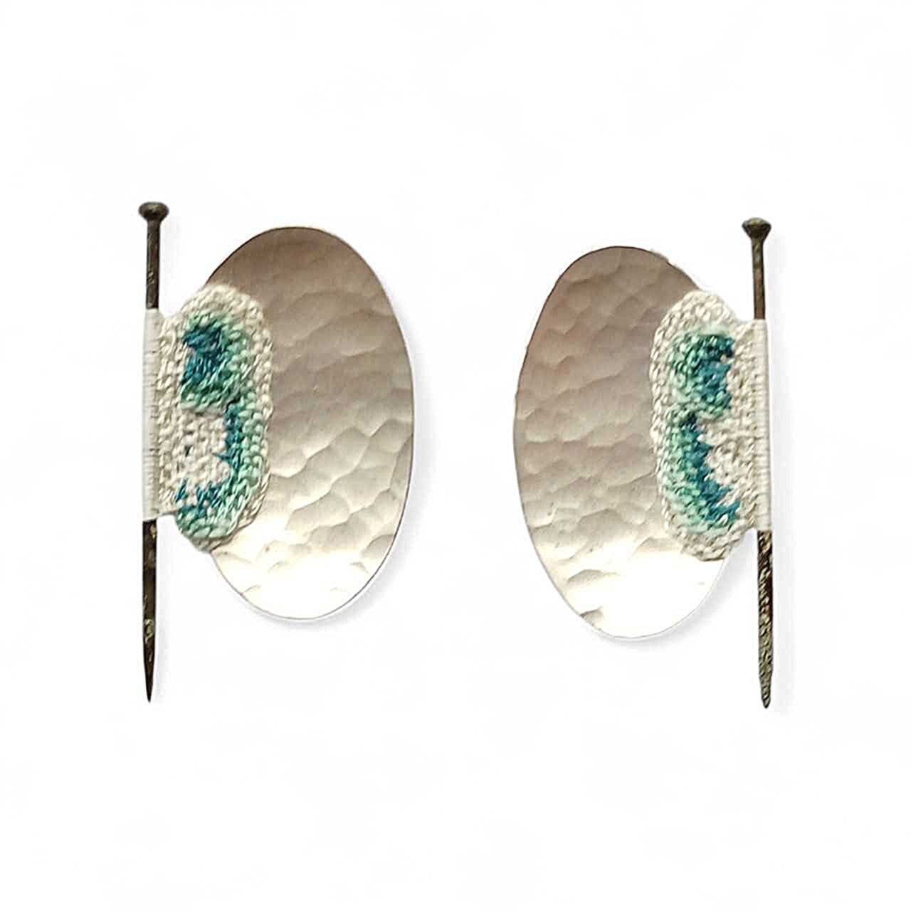LIZ WILLIS - Mud Larked Pins - Silver & Hand Stitched Silk Thread Stud Earrings