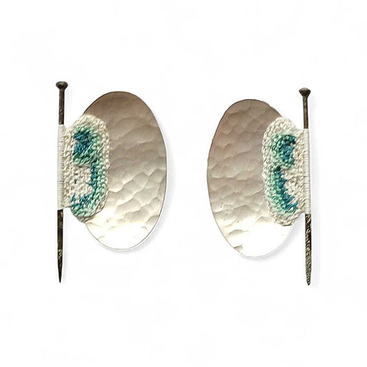 LIZ WILLIS - Mud Larked Pins - Silver & Hand Stitched Silk Thread Stud Earrings