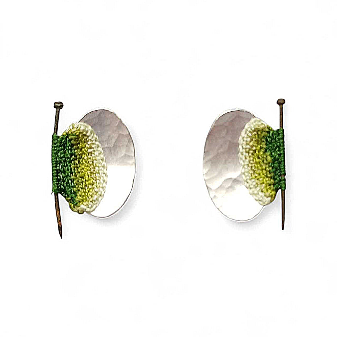 LIZ WILLIS - Mud Larked Pins - Silver & Hand Stitched Silk Thread Stud Earrings