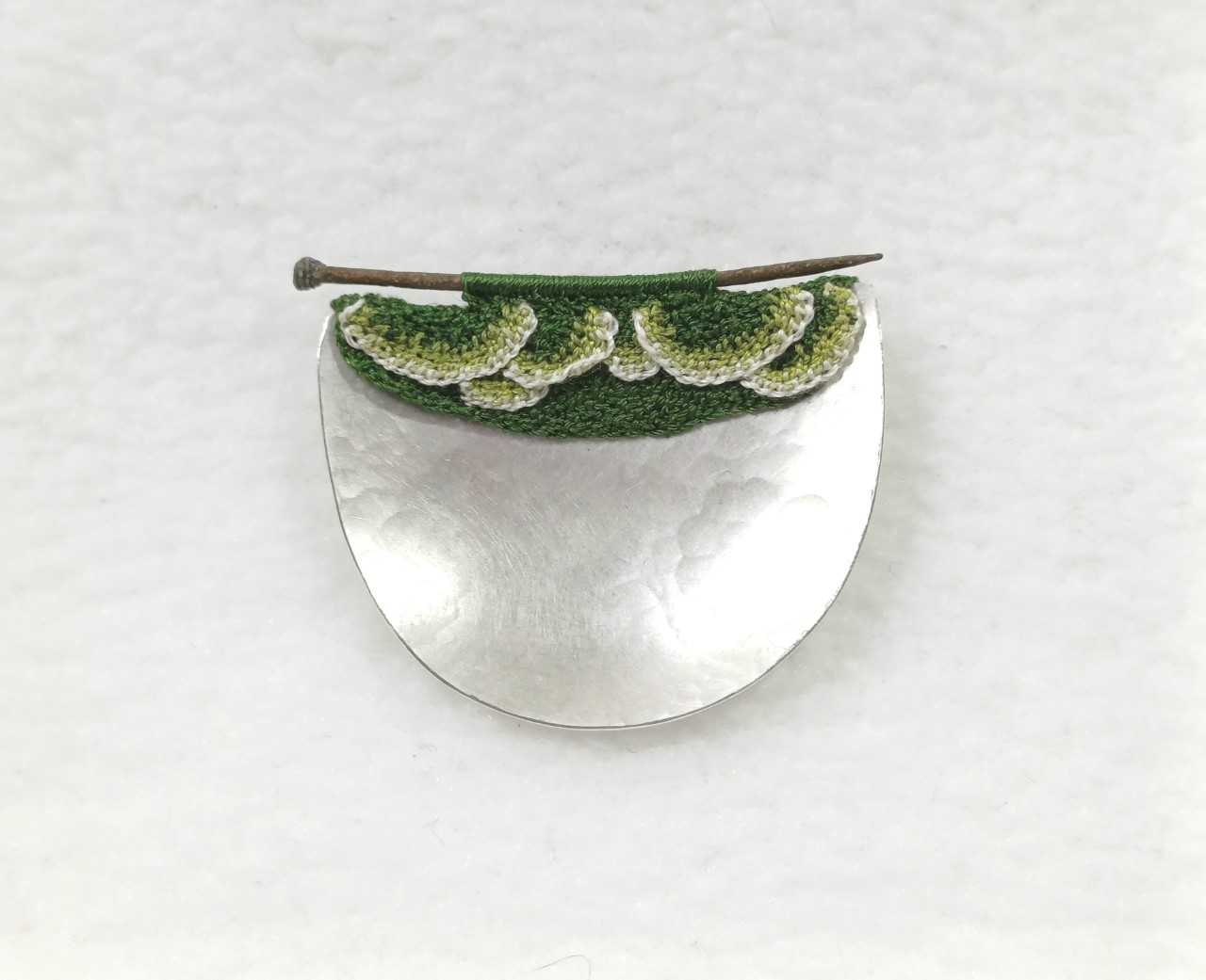 LIZ WILLIS- Mud Larked Pin - Silver & Hand Stitched Silk Thread Brooch