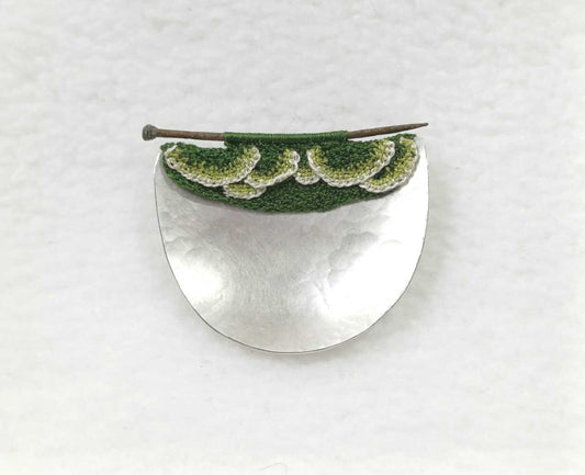 LIZ WILLIS- Mud Larked Pin - Silver & Hand Stitched Silk Thread Brooch