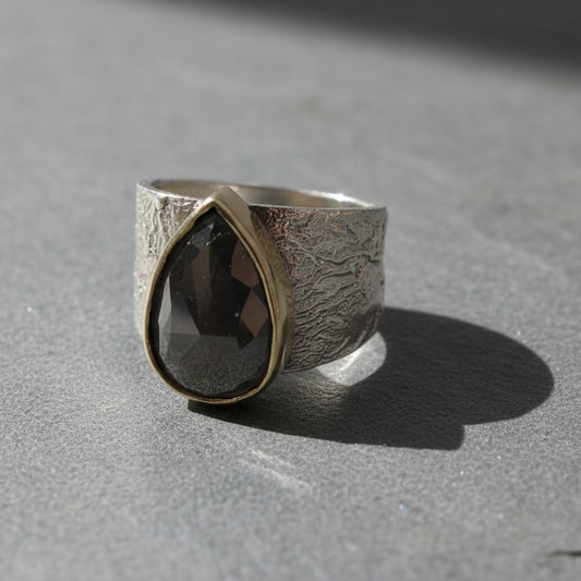 ANNE MORGAN - Luna wedge 8.06ct pear shaped rose cut diamond in 18ct yg