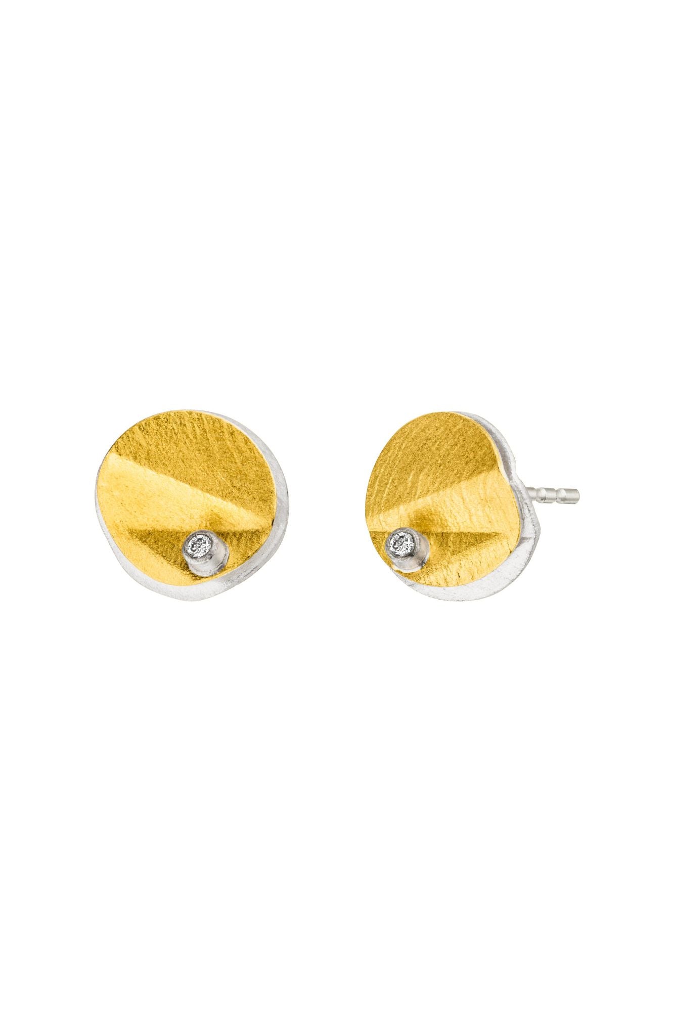 MANU - Silver and 22ct Yellow gold layered circle studs with folded detail