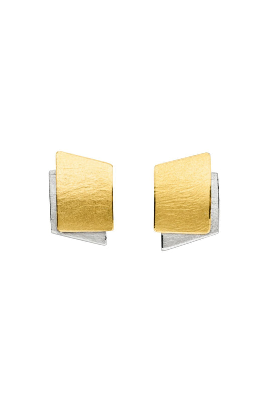 MANU -  Silver and 22CT yellow gold layered stud earrings