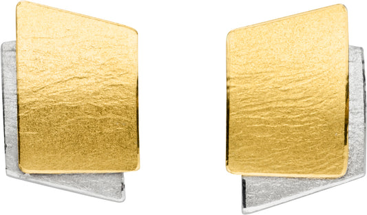 MANU -  Silver and 22CT yellow gold layered stud earrings
