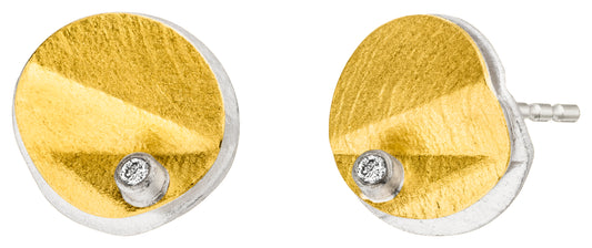 MANU - Silver and 22ct Yellow gold layered circle studs with folded detail