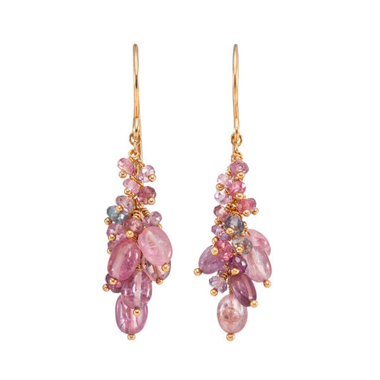KATE WOOD - Oval Bead Cluster Earrings: Pink Spinel, Orange Sapphire, Yellow Gold Vermeil