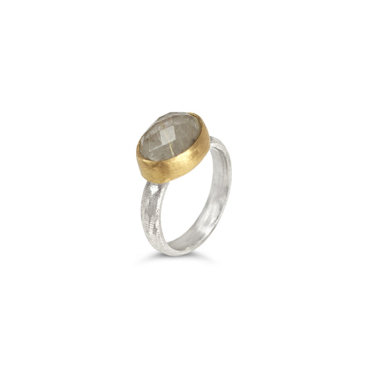 ANNE MORGAN - Rose Cut Rutilated Quartz in 18ct Yellow Gold & Silver