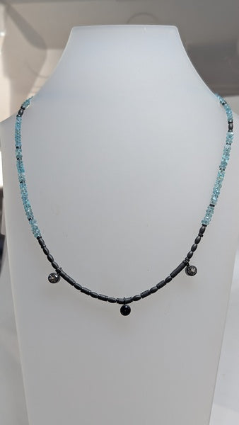 BEA JARENO  Indian summer Shanti necklace recycled oxidised sterling  silver with Hematite and Apatite beads