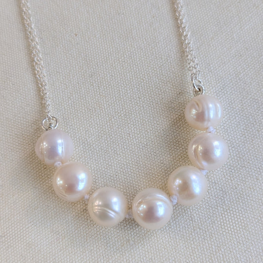 ANNE MORGAN - Half moon 7 pearl necklace with sterling silver double chain 16''