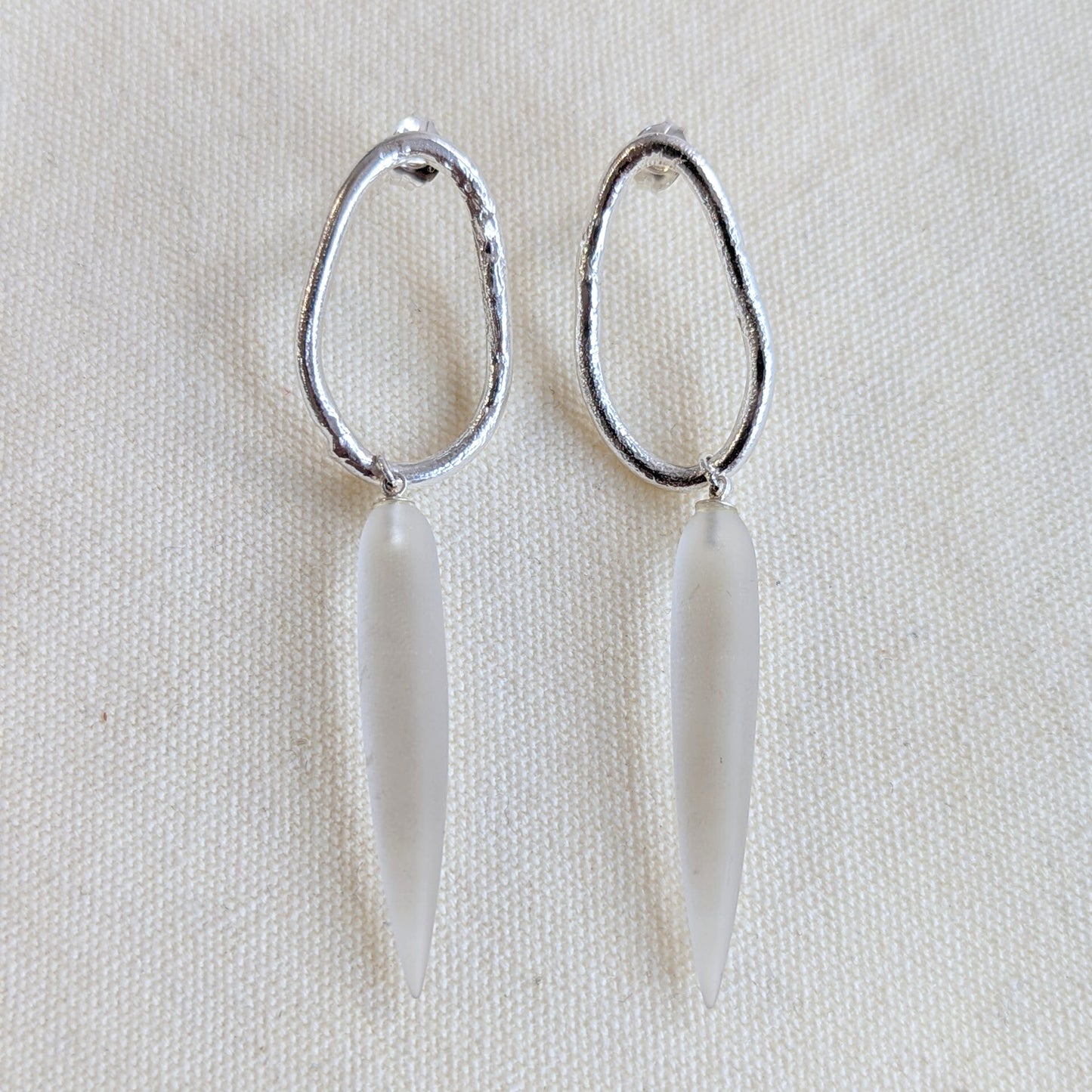 ANNE MORGAN - Moonlink Studs with Frosted Rock Crystal Quartz
