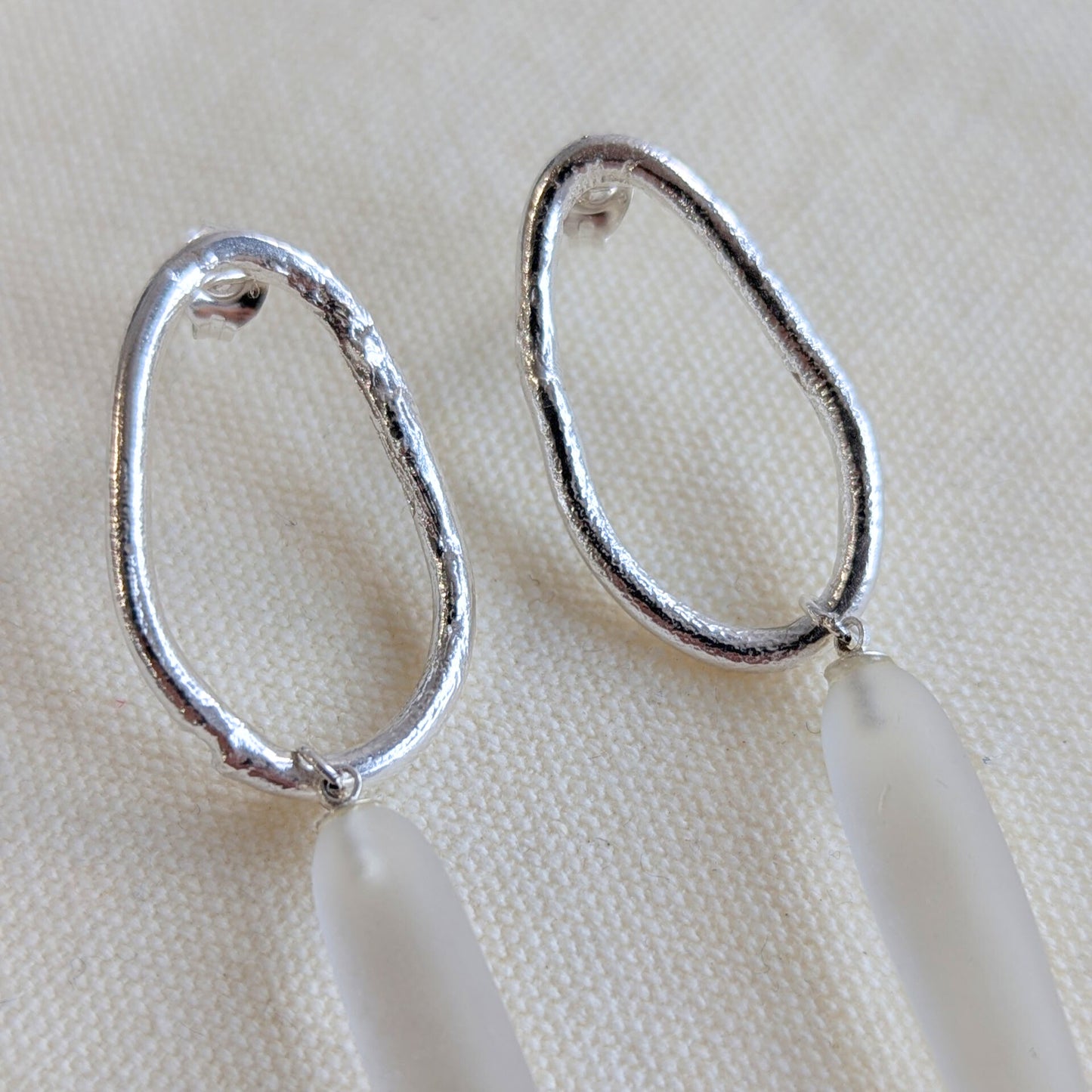 ANNE MORGAN - Moonlink Studs with Frosted Rock Crystal Quartz