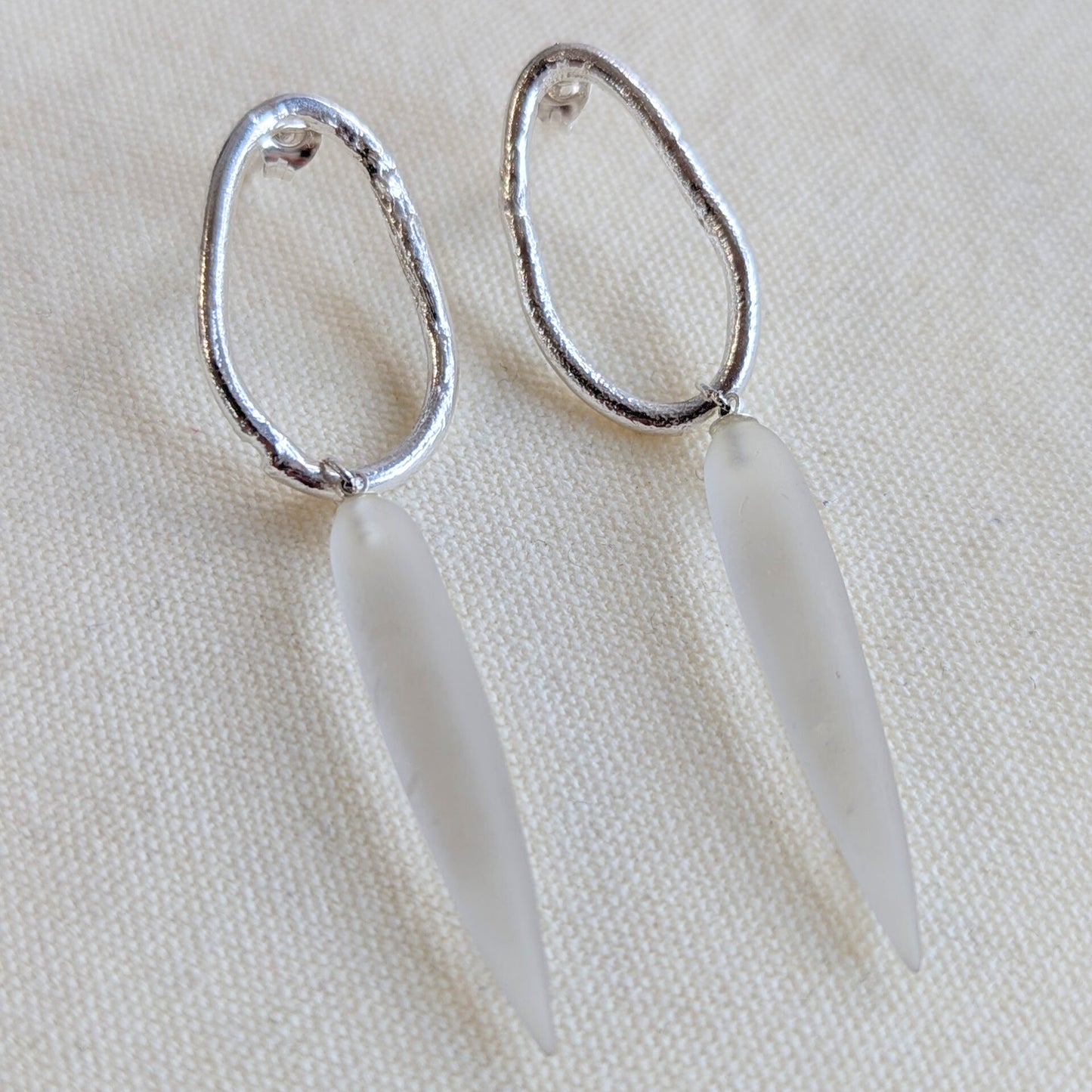 ANNE MORGAN - Moonlink Studs with Frosted Rock Crystal Quartz