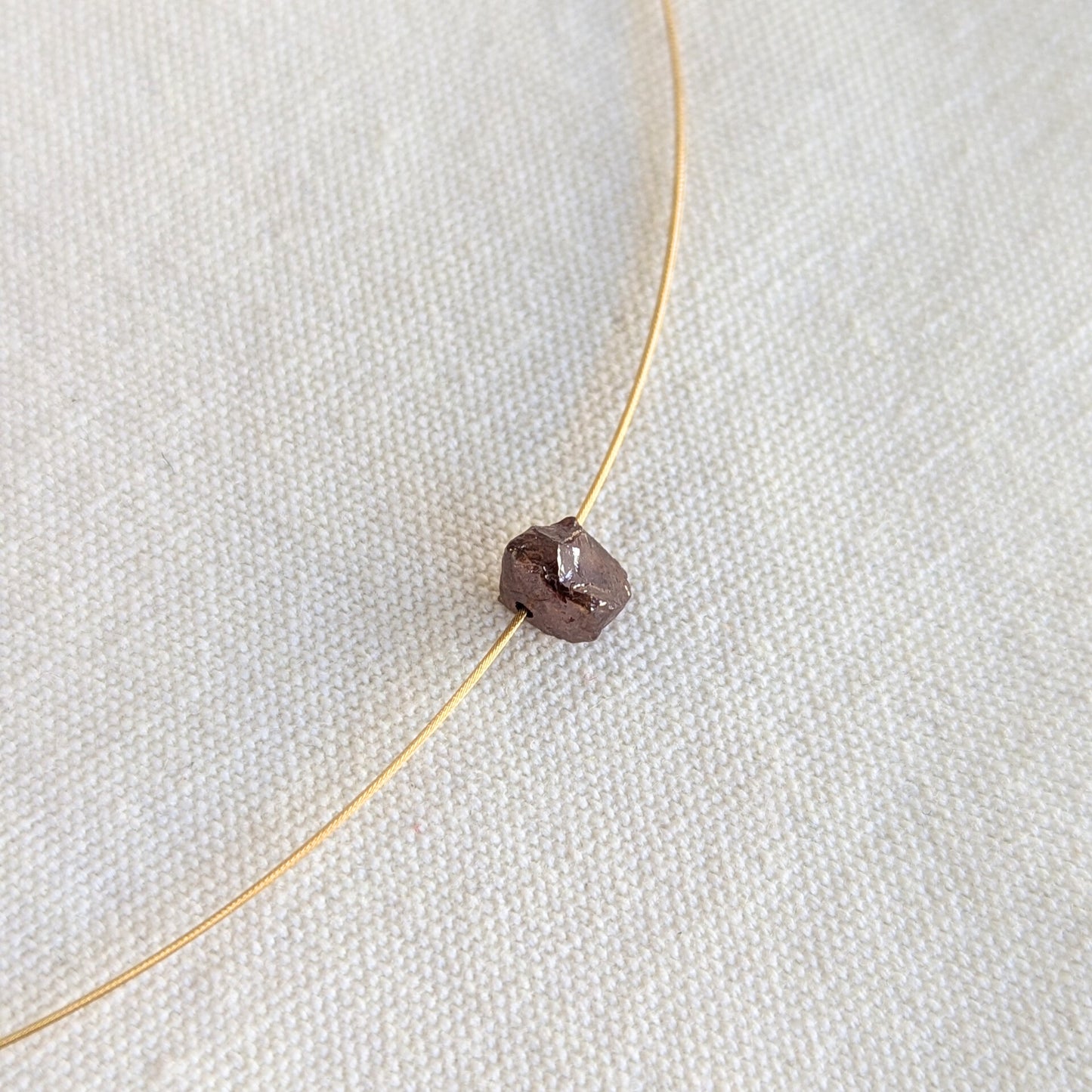 ANNE MORGAN - Uncut brown diamond on Gold Plated Steel Cable