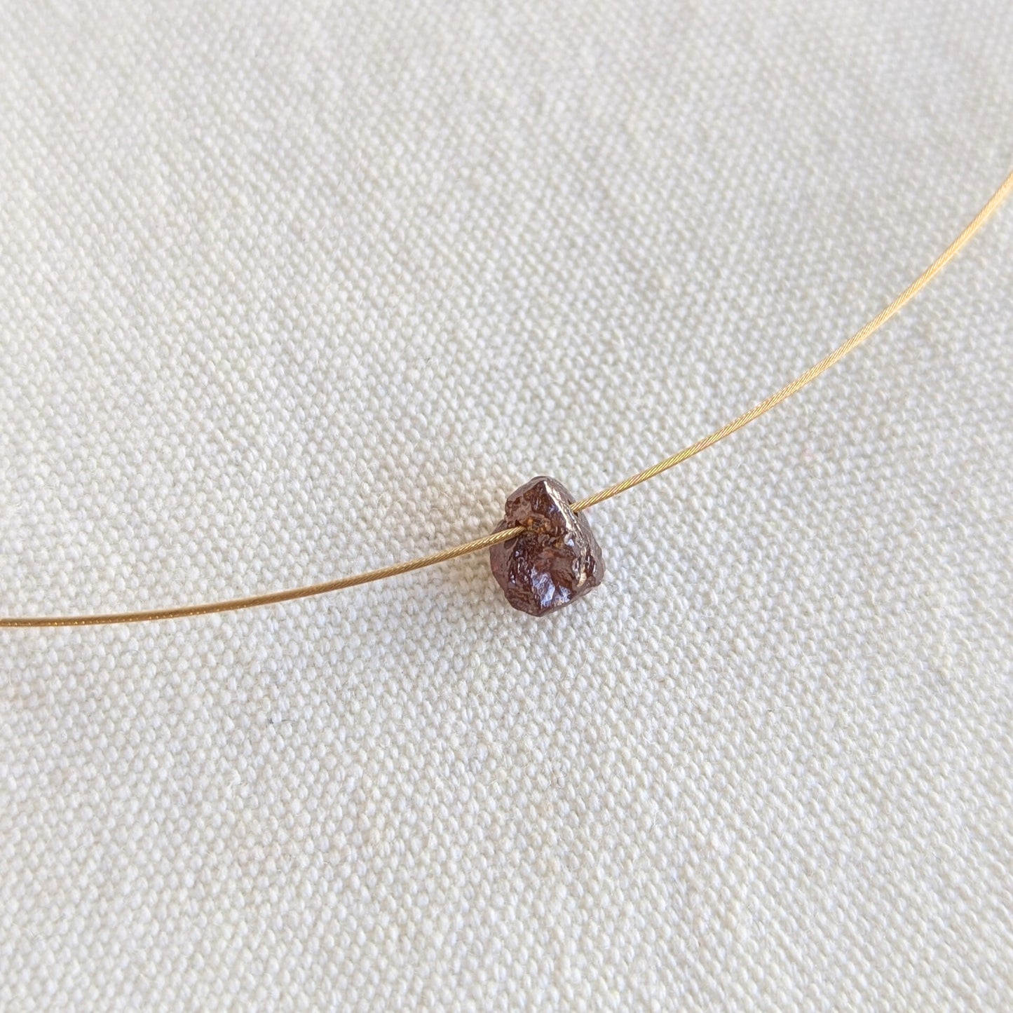 ANNE MORGAN - Uncut brown diamond on Gold Plated Steel Cable