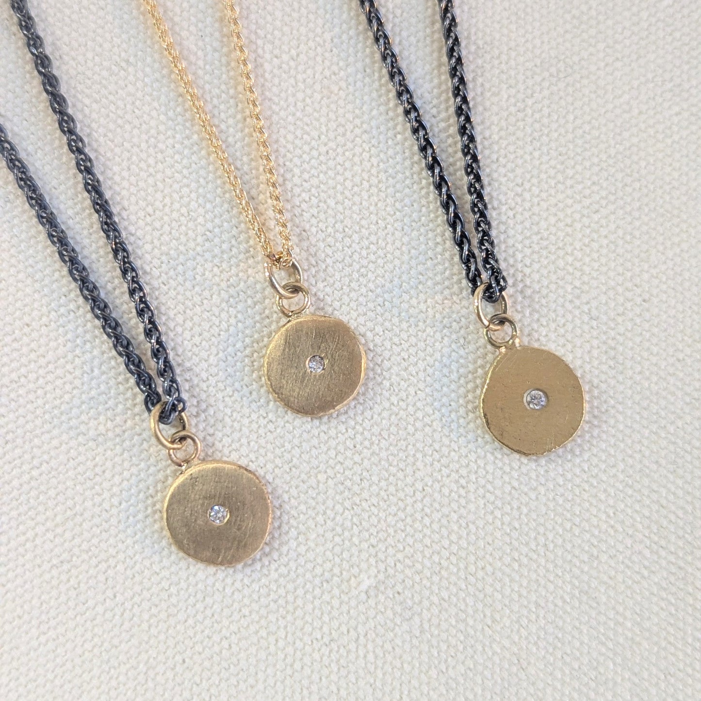 ANNE MORGAN - Moon Disc Pendant, 18ct Gold & White Diamond