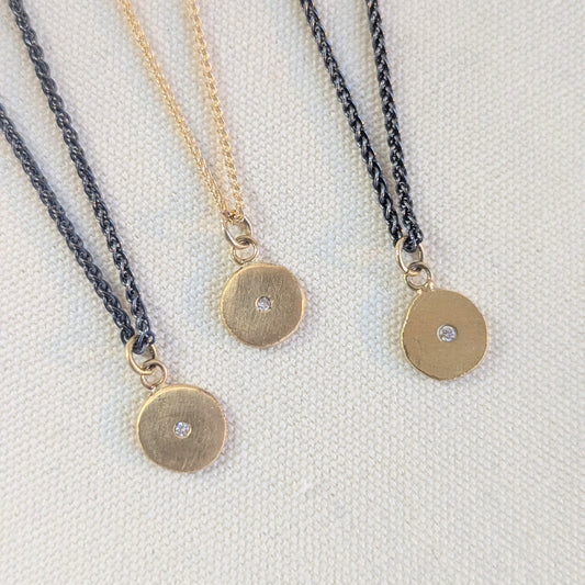 ANNE MORGAN - Moon Disc Pendant, 18ct Gold & White Diamond