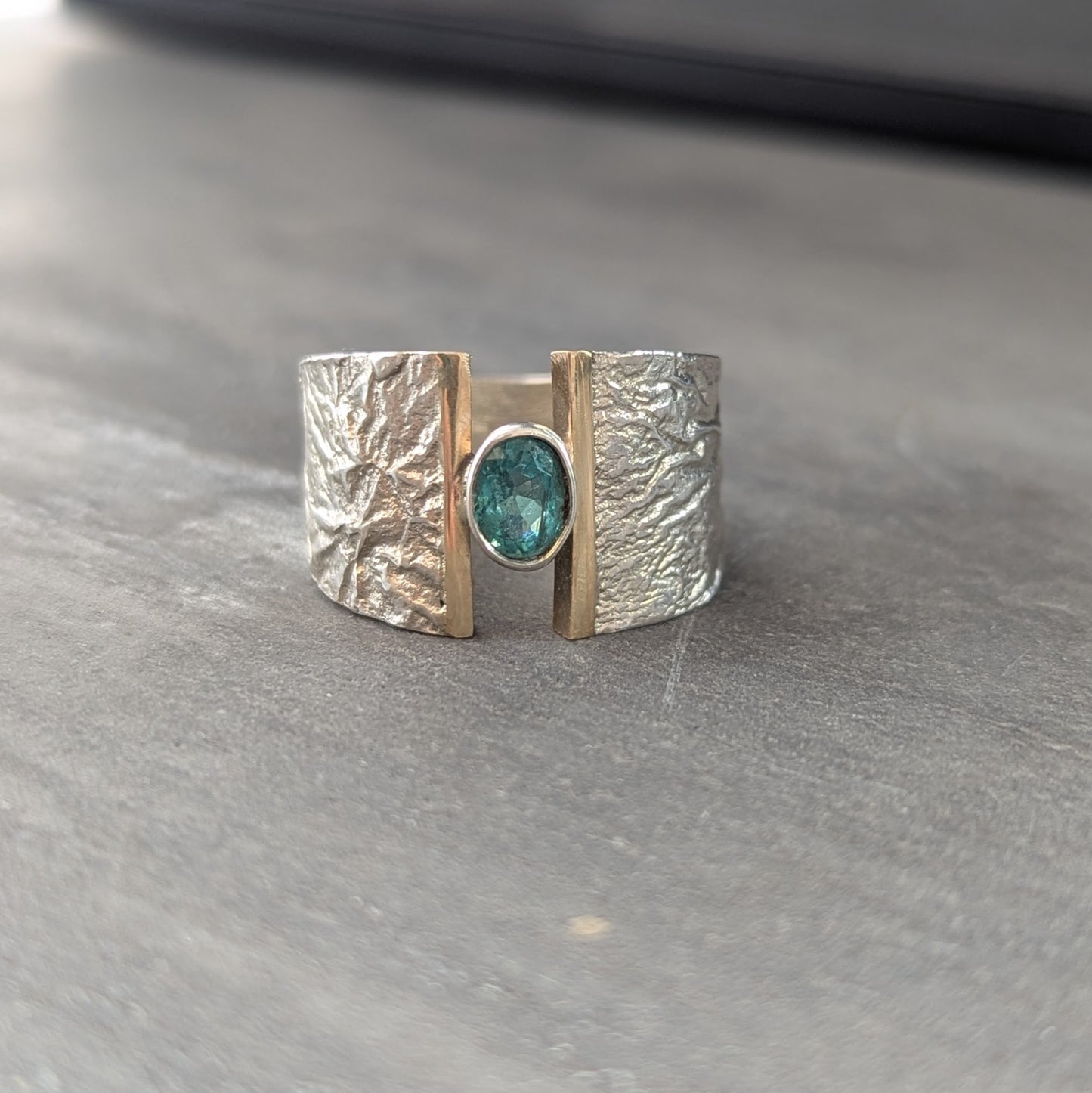 ANNE MORGAN - Luna Desire Ring, Sterling Silver & 9ct Yellow Gold - Emerald