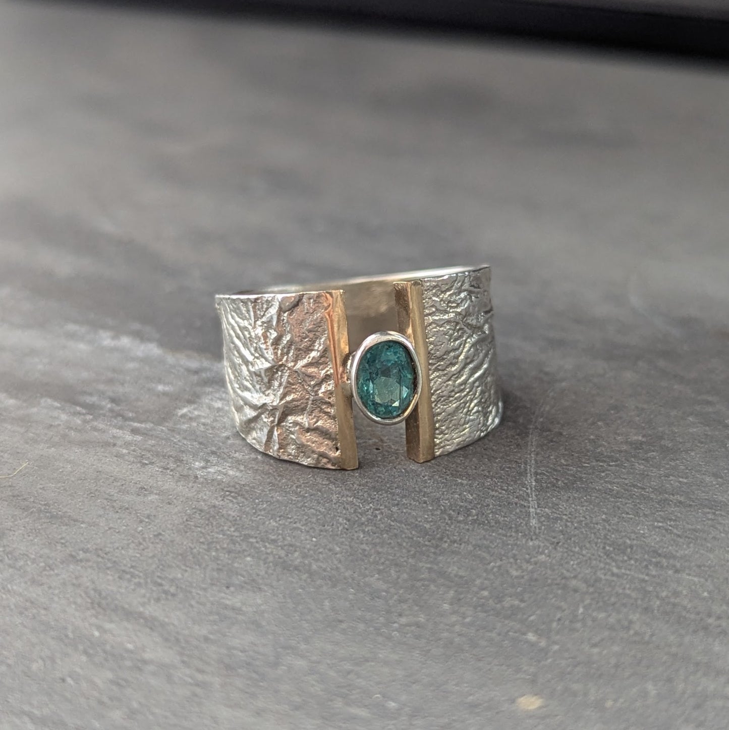 ANNE MORGAN - Luna Desire Ring, Sterling Silver & 9ct Yellow Gold - Emerald