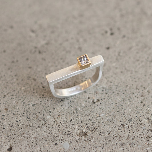 Silver D Ring with White Diamond