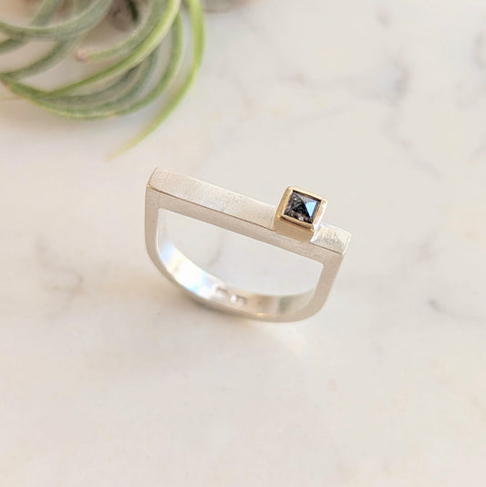 Silver D Ring with Grey Diamond