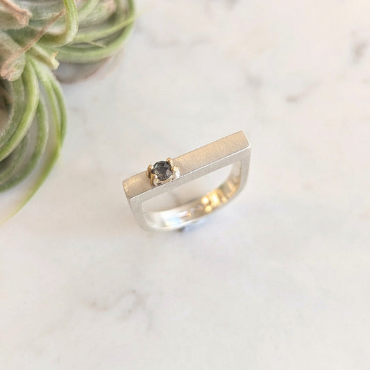 Silver D Ring with Grey Diamond