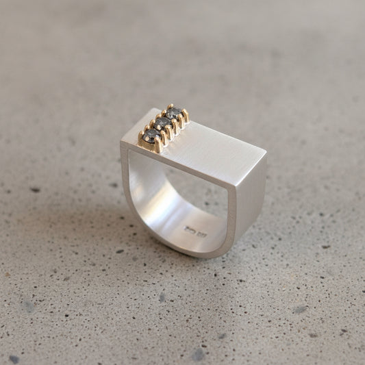 Silver D Ring with 3 Diamonds