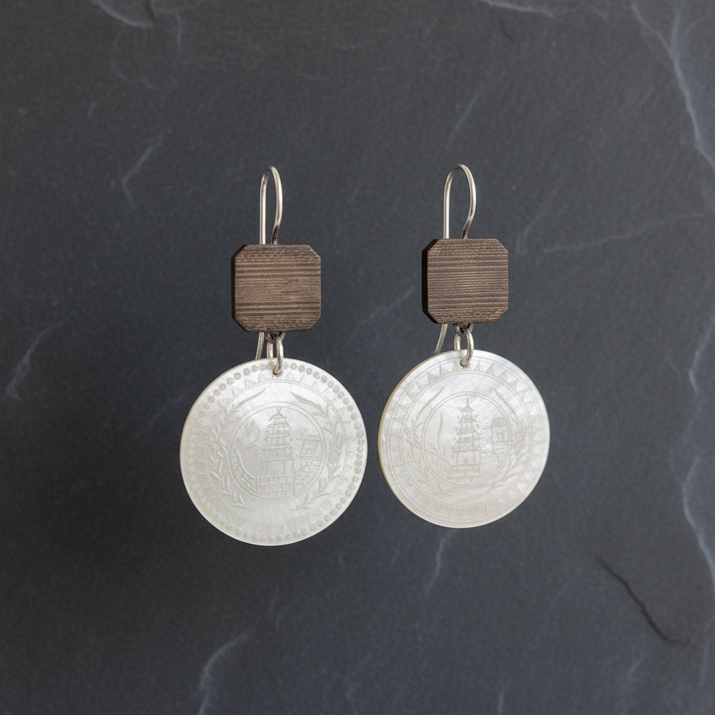 ANNE MORGAN - Eliza - Vintage Cufflink Earrings with Mother of Pearl