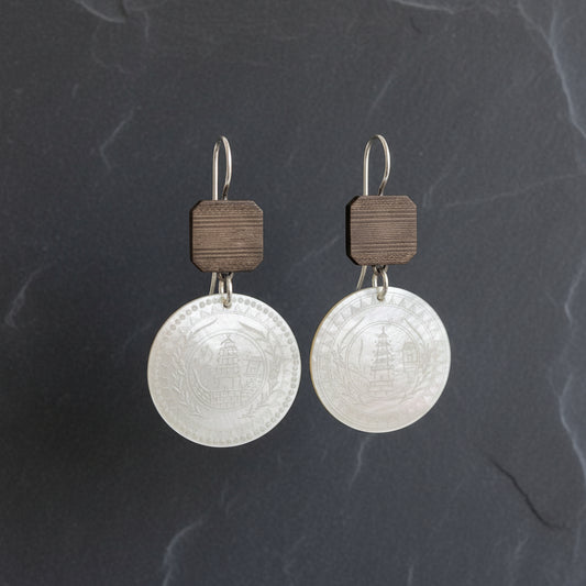 ANNE MORGAN - Eliza - Vintage Cufflink Earrings with Mother of Pearl