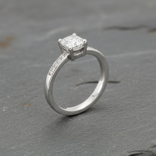 ANNE MORGAN - Platinum and Cushion Cut Natural Diamond Ring