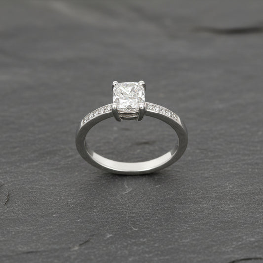 ANNE MORGAN - Platinum and Cushion Cut Natural Diamond Ring