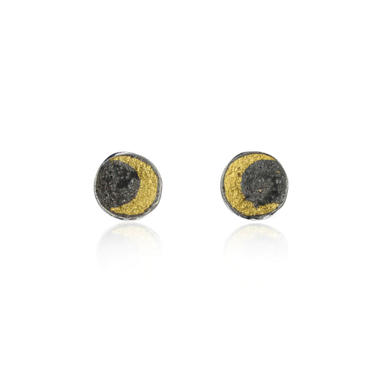 MOMOCREATURA - Moon Disc Earrings Yellow Gold Plated x Black - Silver Hale 