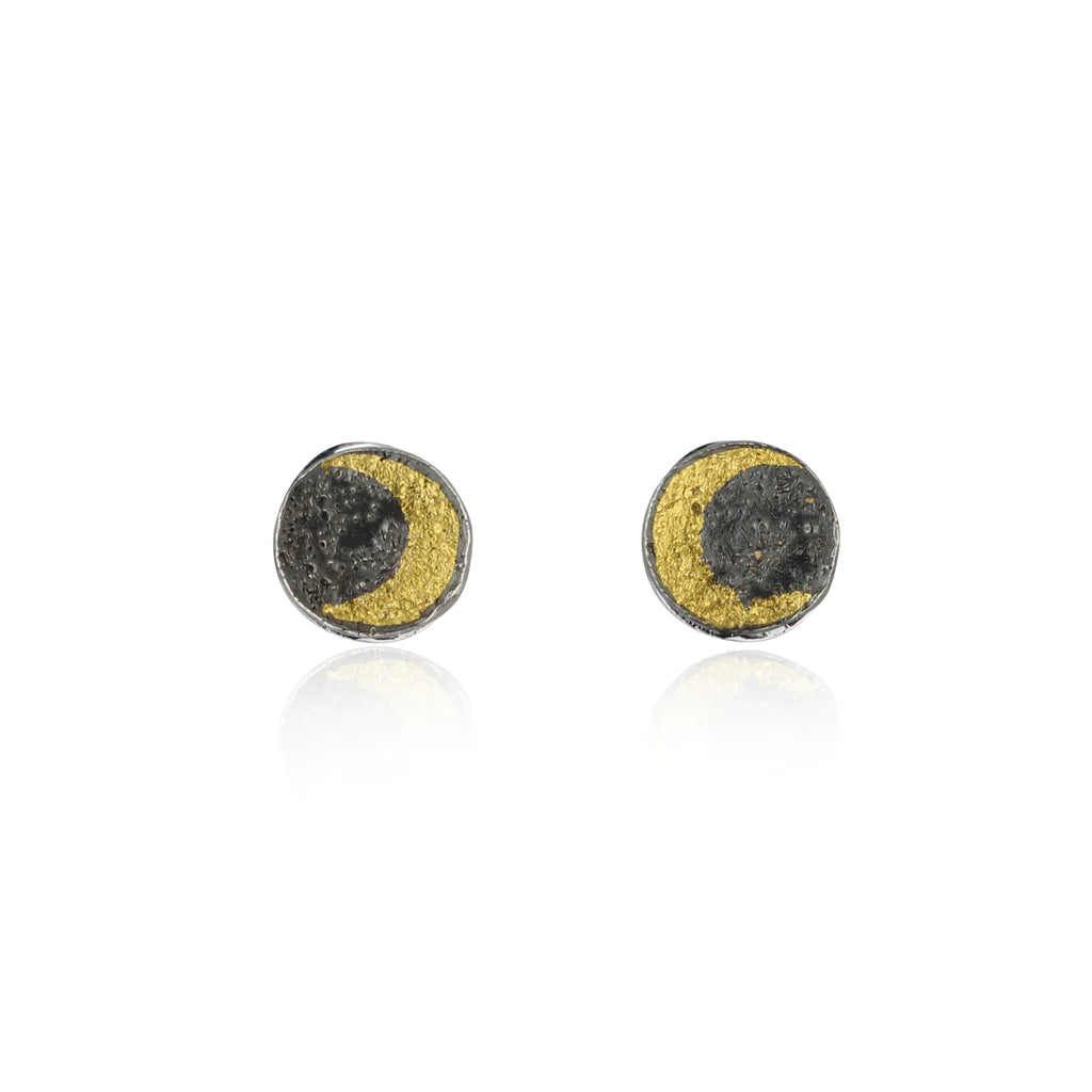 MOMOCREATURA - Moon Disc Earrings Yellow Gold Plated x Black - Silver Hale 