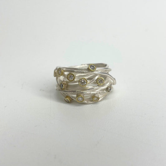 SHIMARA CARLOW - Silver Open Wrap Ring With 11 Mixed Diamonds