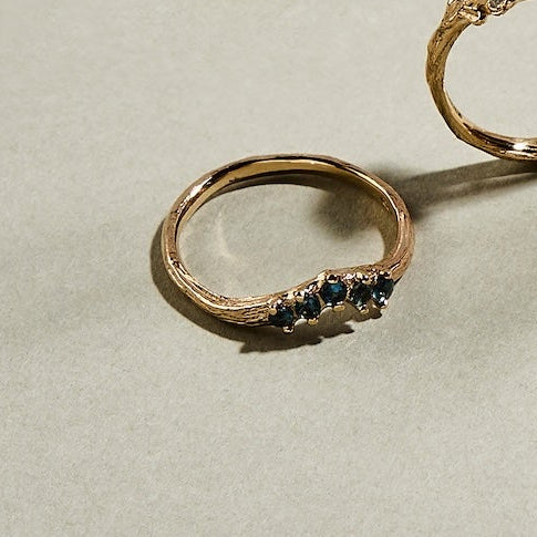 CHARLOTTE ROWENNA - Saffir Y Mor Ring with 5 Sapphires - 9ct Yellow Gold, Size M1/2