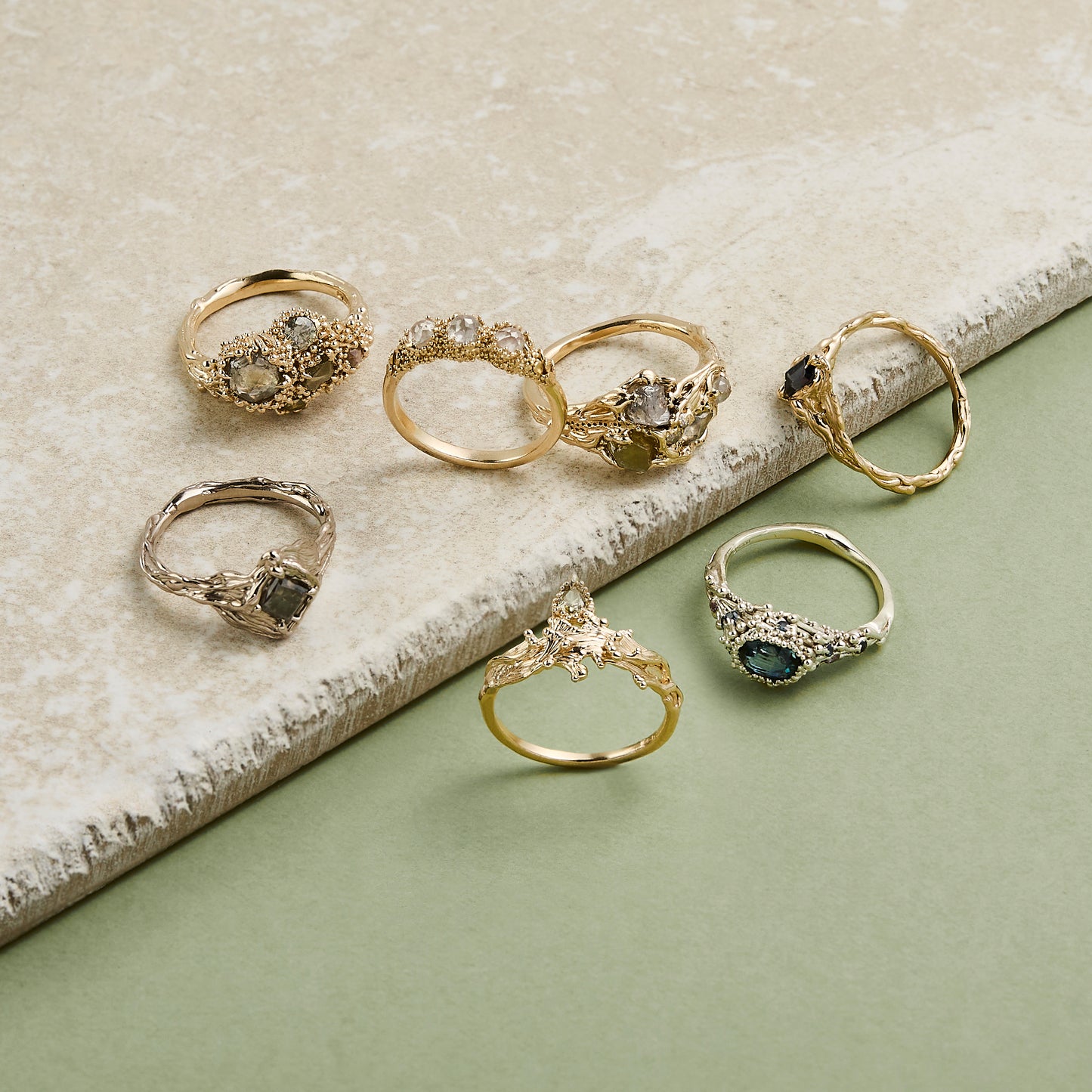 SARAH BROWN - Wave Diamond Ring with Pear Shaped Green Diamond