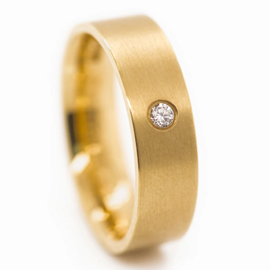 NIESSING - 5.5mm Diamond Rectangular Round Shank Profile Ring - 18ct Yellow Gold Silk Matt