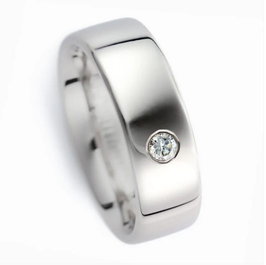 NIESSING - 6.5mm Diamond Rectangular Soft Shank Profile Ring - 18ct Grey Gold Polished