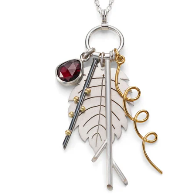 Diana Greenwood -  Winter garden Necklace, Silver, 18ct gold with garnet