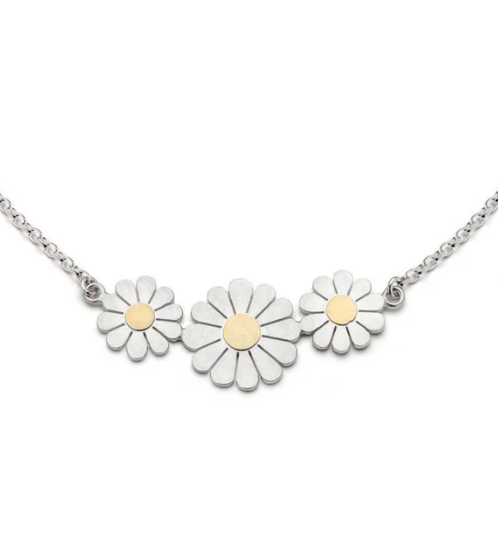 DIANA GREENWOOD - Mini Daisy trio necklace, silver & 18ct gold