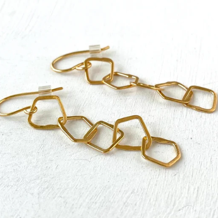 BEA JARENO  Indian summer signature irregular 5 link hook earrings 24ct yellow gold vermeil