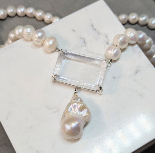 ANNE MORGAN  White Topaz and Baroque Pearl necklace