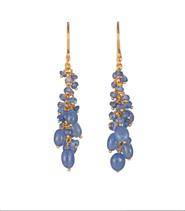 KATE WOOD - Blossom earrings, sapphire, yellow gold vermeil