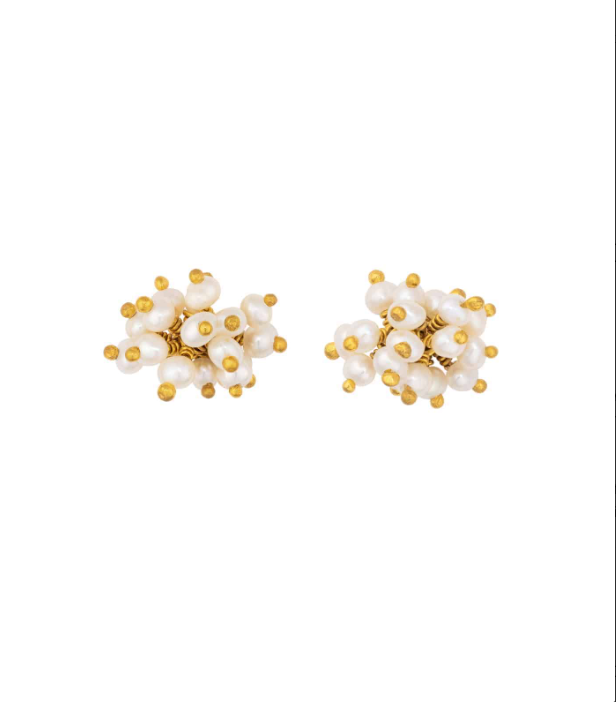 KATE WOODS - Pompom earrings, pearl, yellow gold vermeil