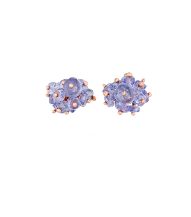 KATE WOOD - Pompom Studs Tanzanite, rose gold vermeil