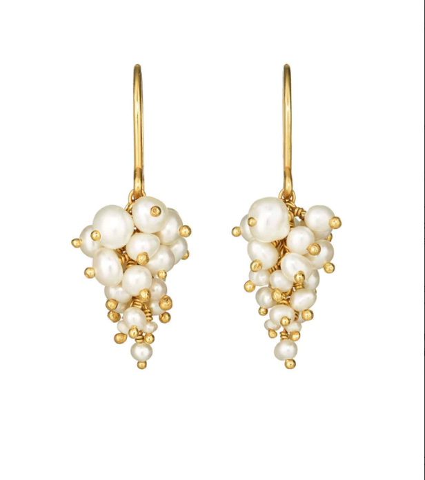 KATE WOOD - Grape earrings, pearl, yellow gold vermeil