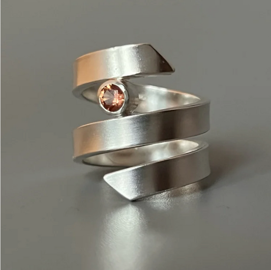 JODIE HOOK - Double End Ring with Peach Sapphire, Sterling Silver