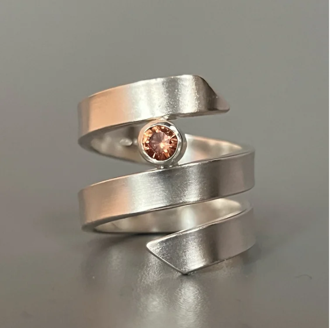 JODIE HOOK - Double End Ring with Peach Sapphire, Sterling Silver