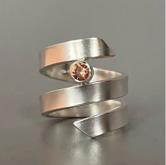 JODIE HOOK - Double End Ring with Peach Sapphire, Sterling Silver